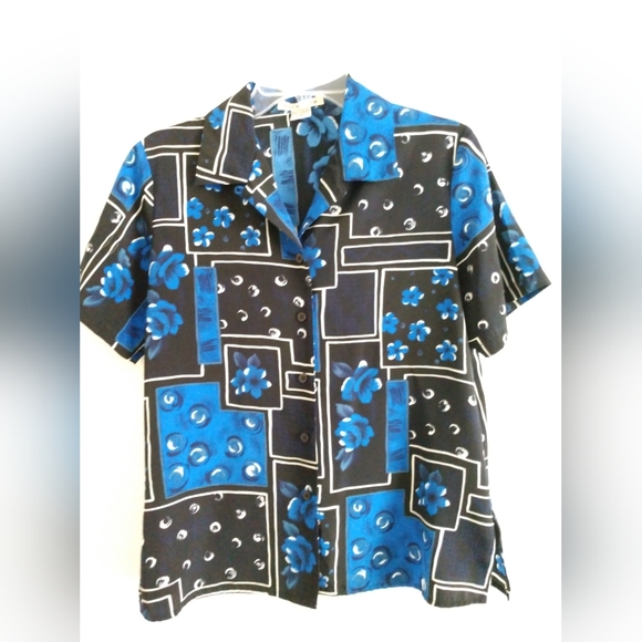 Notations Short Sleeve Shirt Blouse Blue Black Floral Print Size Small Chest 38 - Picture 4 of 4
